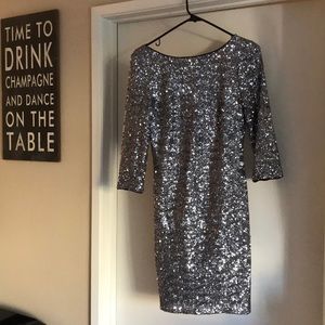 Aqua silver sequined cocktail dress size 6